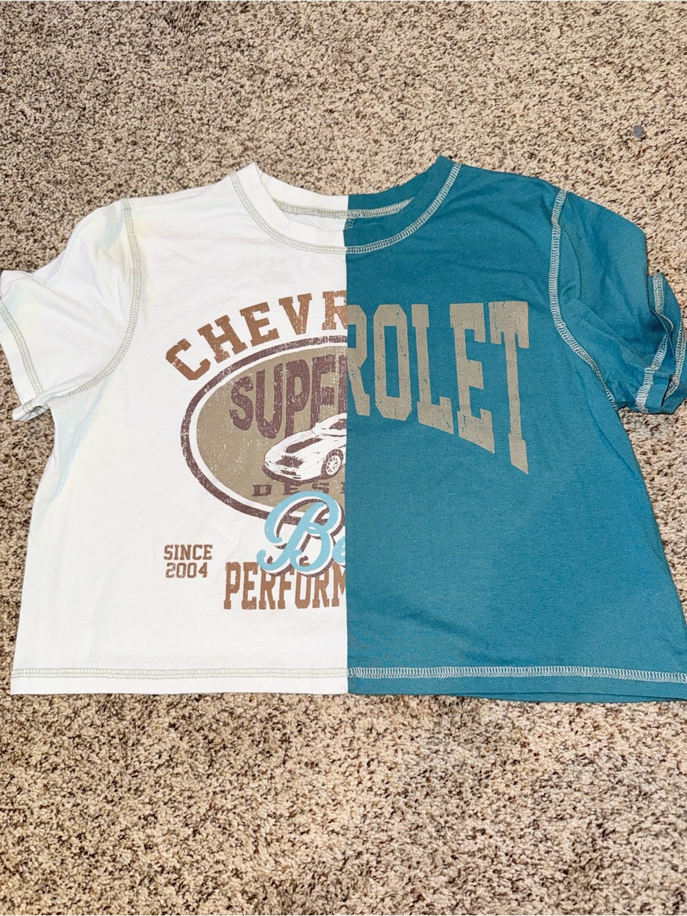 Women’s Split Graphic Chevrolet Tee in White and Teal
